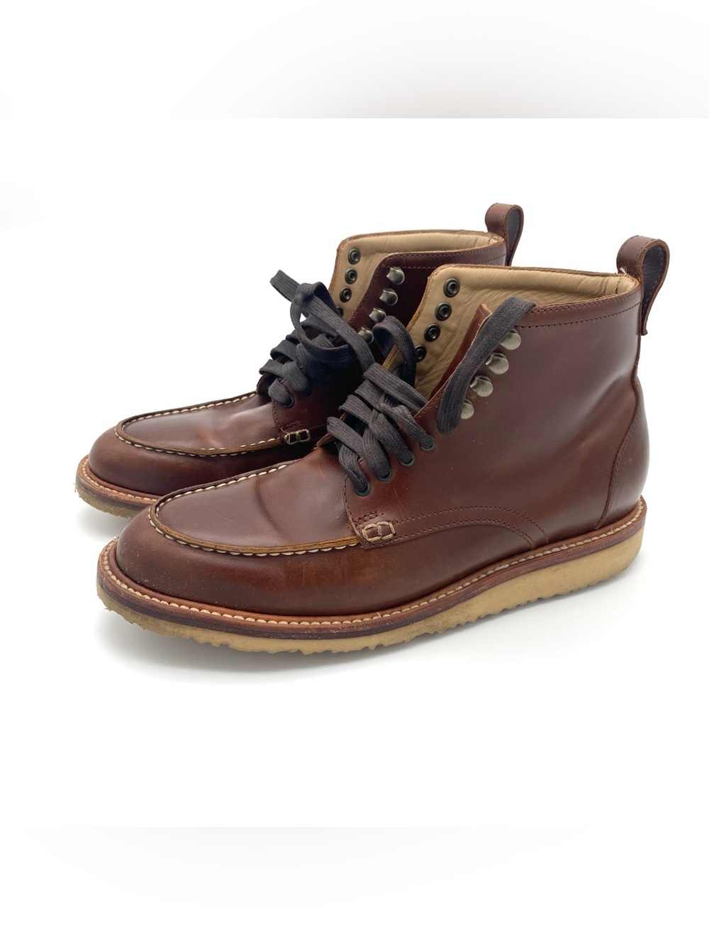 Rhodes Dean Moc Toe Boots Mens 9 Brown Leather Vibram Wedge Sole